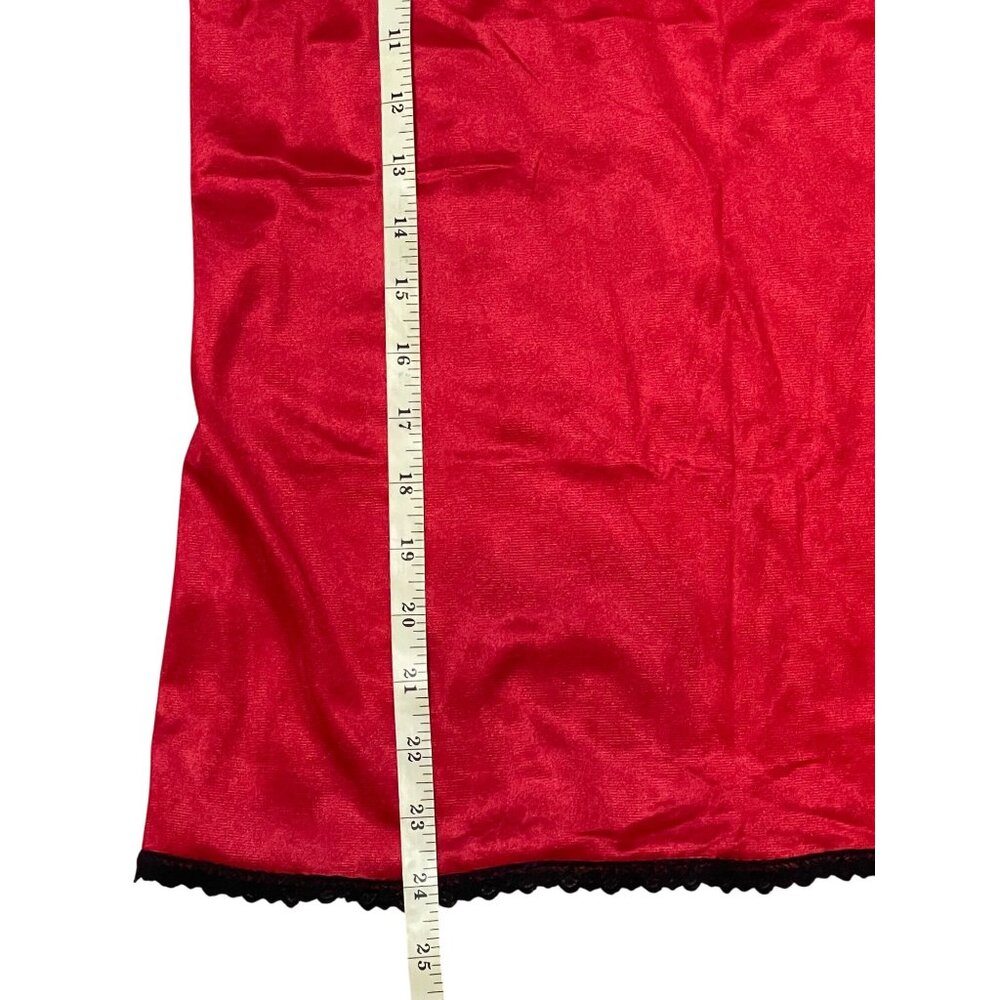 Vintage Red & Black Lace Trim Satin Chemise Nightgown Size Large - Picture 12 of 14